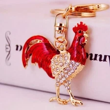 Sparkling Rhinestone Rooster Key Chain Purse Backpack Charm Keychain