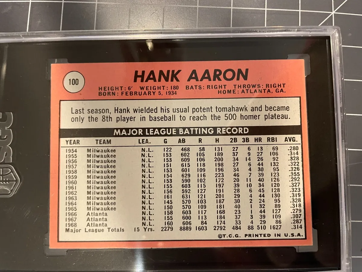 1969 Topps #100 Hank Aaron Atlanta Braves Baseball Card EX