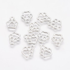 10 Paw Print Charms Antiqued Silver Dog Pendants Connectors Links 13mm Jewelry