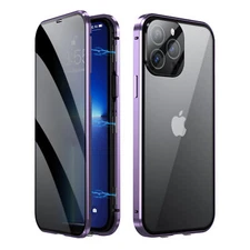 For iPhone 15 14 13 Pro Max Privacy Anti Spy Metal Magnetic Full Body Case