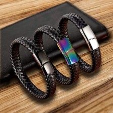 Lederarmband Herren Damen schwarz Edelstahl Geschenkidee Geburtstag