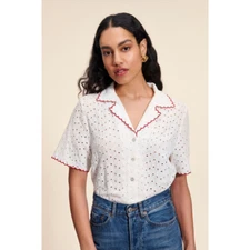 Rouje Paris Aneth Shirt White Eyelet Button Blouse Top Size 34