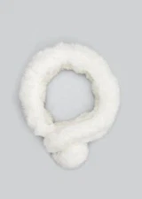 $70 La Fiorentina Women White Faux-Fur Pom-Pom Pull-Through Scarf Wrap One Size