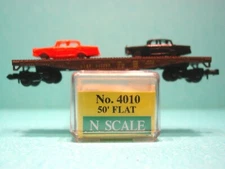 N Scale Model Power 50' ATSF Flat Car Carrying 2 Vintage Autos