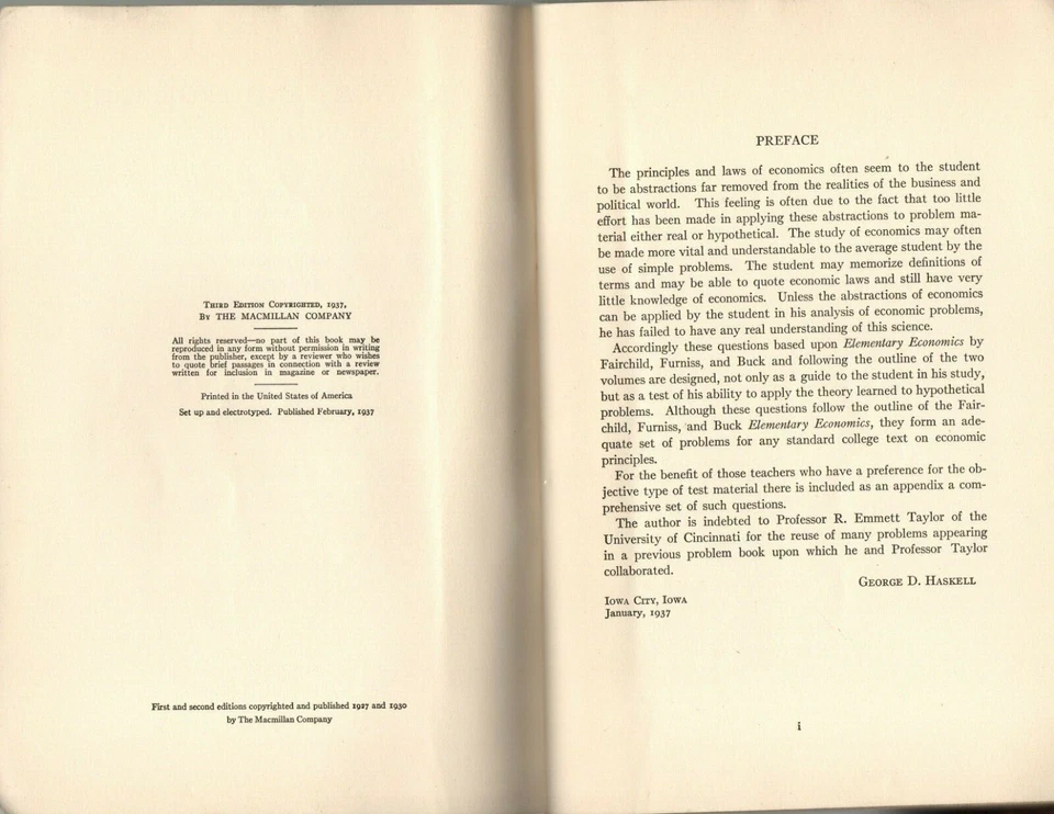 Questions and Problems in Economics 1937 Softcover Book Textbook George Haskell - Image 3 of 4