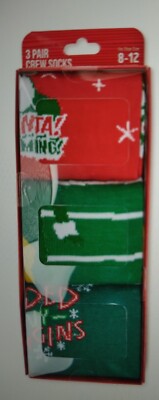 Men's Crew Socks ELF Size 8-12 Christmas Holiday Buddy Will Ferrell Pack Of 3