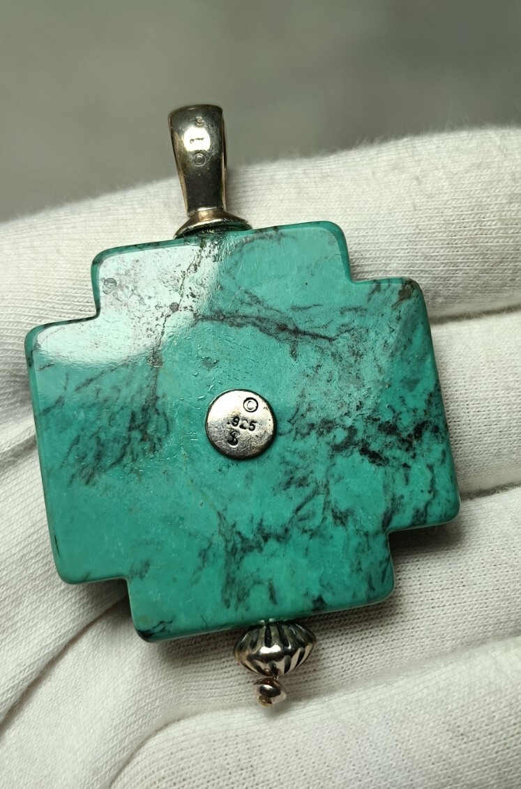 Sterling Silver Blue Turquoise Large Abstract Cro… - image 5
