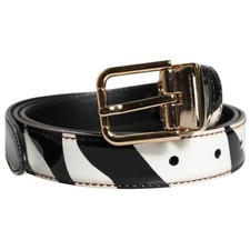 DOLCE & GABBANA Belt Black White Zebra Gold Metal Logo Buckle 90cm / 36in 640usd