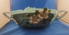 Vintage ‘40s Roseville Pottery 393-12" White Rose Blue Console Table Bowl