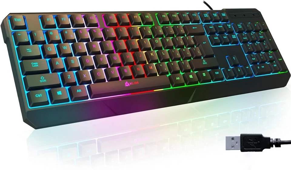 KLIM Chroma LED Backlit Keyboard, Waterproof, Wired USB, Quiet Keystroke - Image 3 of 4
