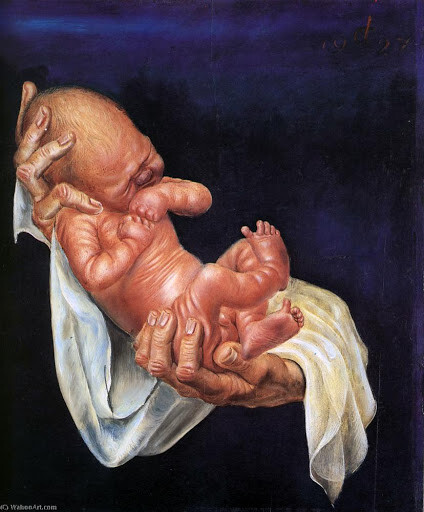 Newborn Baby on Hands : Otto Dix : c. 1920s : Archival Canvas Art