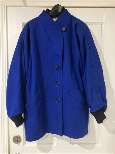 Vintage Royal Blue Wool Drape Coat. Made In Yugoslavia. Size 13/14, Medium. GUVC