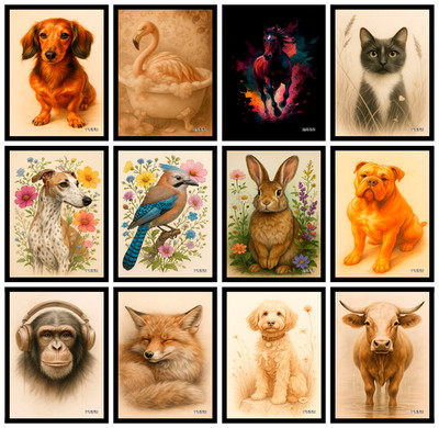 Vintage Trendy Tier Poster Hund Vögel Katzen Wandbild Wohndeko Druck A4 A3 A5