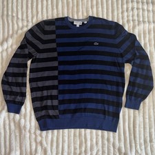 Men's Lacoste Crew Neck Sweater XL Broken Stripe Pullover Sporty Preppy Blue