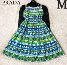 PRADA Dress M Multi Color Green Blue White Floral Print 85.5cm Length