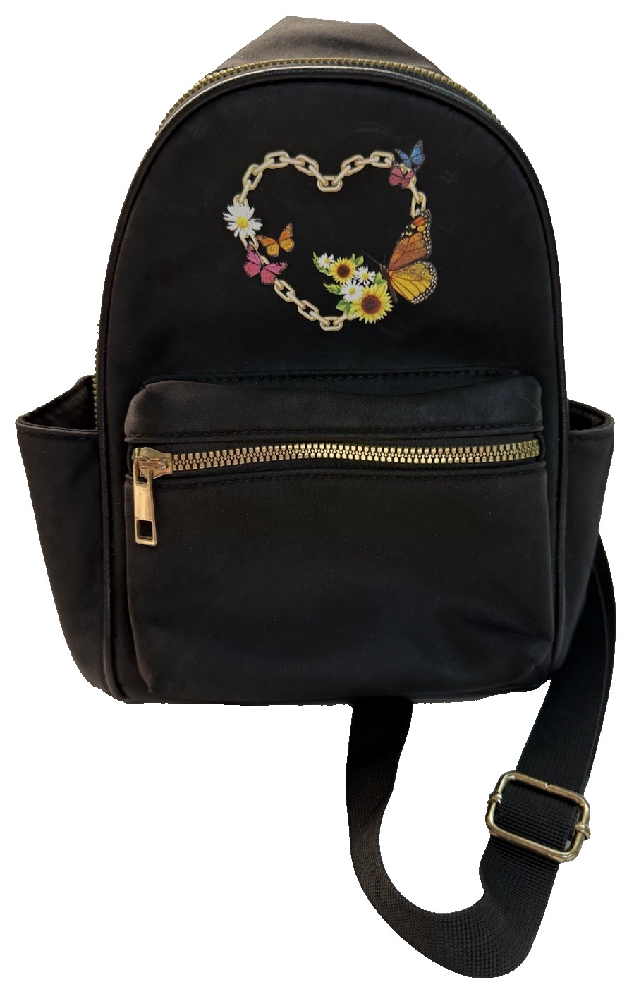 Black Mini Backpack Adjustable Straps Zip Pockets… - image 1