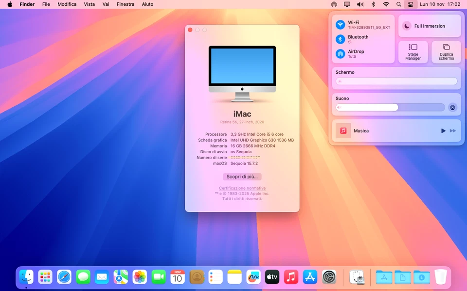 PC HACKINTOSH IMAC  OS SEQUOIA 15.7.2 i5 10600 10Th 16 GB RAM UHD 630 WIFI WIN11 - Immagine 2 di 4