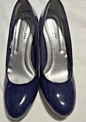 Comfort Plus by Predictions Navy Blue Patent Pumps Size 7 3'' Heels