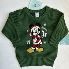 Disney Mickey Mouse NEW Green Christmas Holiday Sweater 12M Toddler Boys Girls