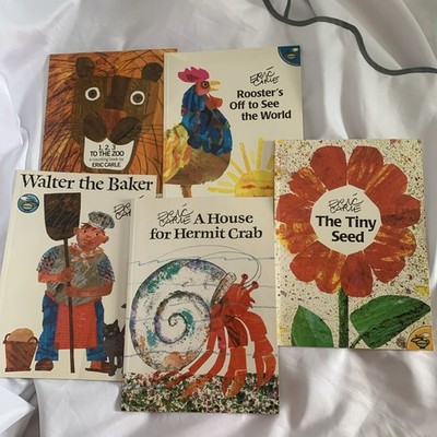 ERIC CARLE Lot of 5 Picture Books Hermit Crab Walter Baker Tiny Seed Roosters  