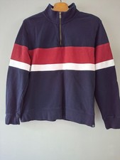 Marks and Spencer Mens Blue Red White Striped Sweatshirt Half Zip Size XL