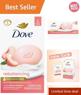Moisturizing Dove Soap Bar Pack - 6 White Peach & Rice Milk Bars for Tender Skin