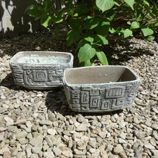 2 Pair MCM Concrete Garden Planters Plant Pots Abstract Shapes Modernist Vintage