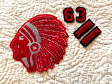 Vintage Varsity Letterman Jacket Chenille Indian Chief Head Numbers Bar patches