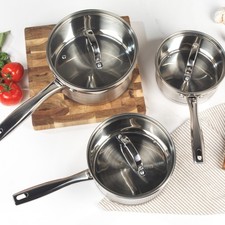 Salter Saucepan Set 3 PC 16 18 & 20 cm Pans Stainless Steel Timeless Collection