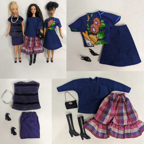 3 Handmade 1/6th Scale Barbie Sized Outfits With Accessories