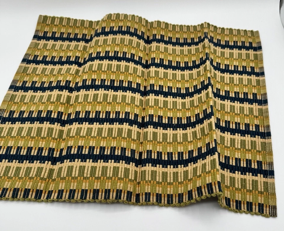 Set of 4 Vintage MCM Woven Bamboo Placemats – Olive Navy Tan Stripes, Japan - Image 4 of 4