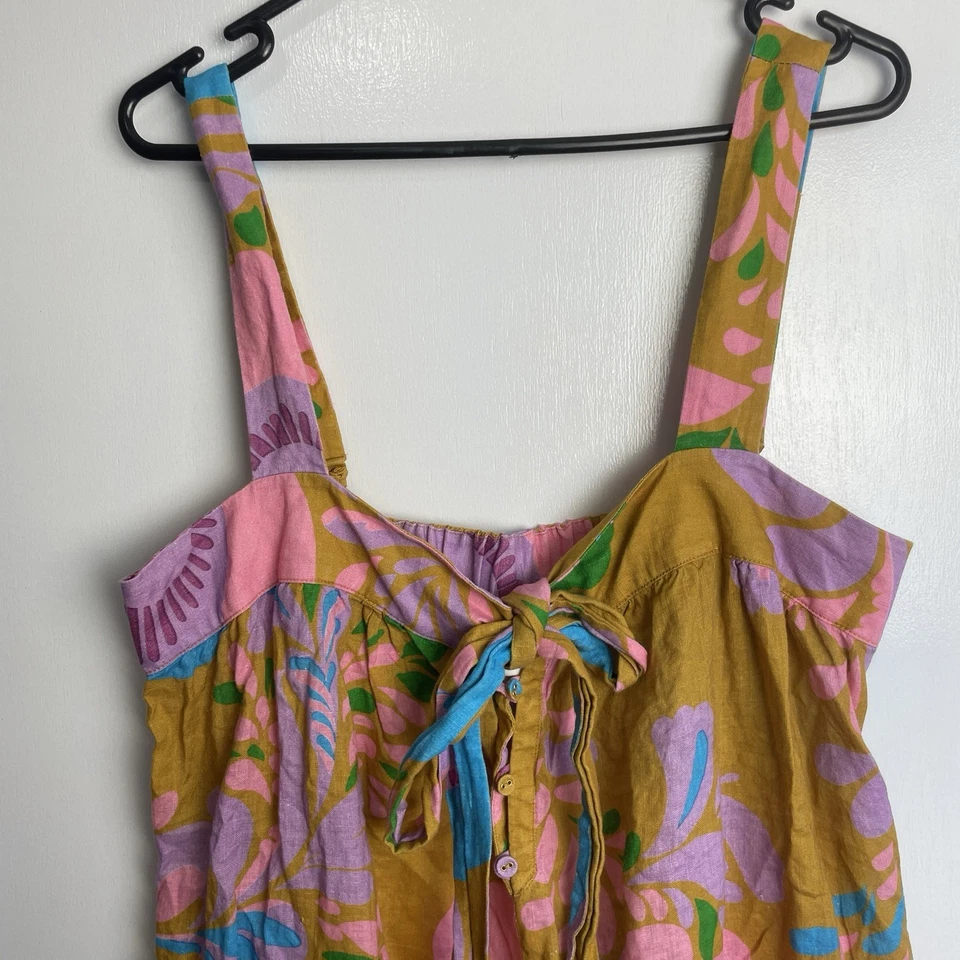 Mono Zimmermann Teddy Tie Frontal Talla 3/14 au Mostaza Floral Lino Boho Foto 4 de 4