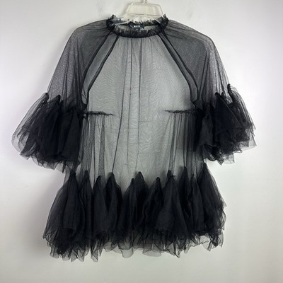Maeve Anthropologie Black Sheer Tulle Ruffle Tunic Sz S/M Oversized Whimsigoth