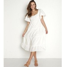 Show Me Your Mumu Odette Midi Dress Size L White Puff Sleeve Cotton Blend Boho