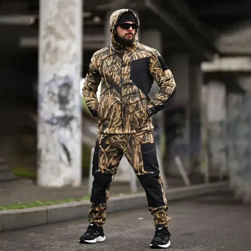 Fleece Tracksuit Jacket + Pants Camouflage leaves 💛💙