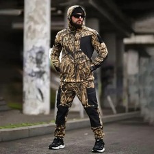 Fleece Tracksuit Jacket  Pants Camouflage leaves     