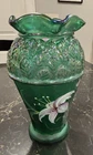 Fenton Glass Emerald Green Iridescent Tiger Lily Vase Designer Showcase Series