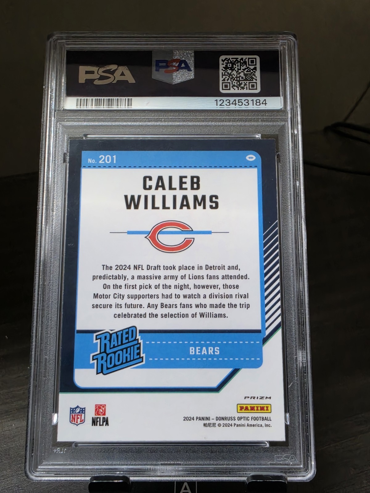 2024 Panini Donruss Optic Caleb Williams Rated Rookie Holo Prizm #201 PSA 10 view 2