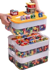 Kids Toy Organizer for Lego Stackable Storage Compartments Bins With Base Pla...