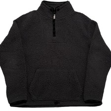 Victoria's Secret PINK Black Sherpa Fleece Quarter Zip Pullover Kangaroo Pocket