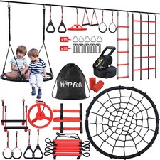 50 ft Ninja Warrior Obstacle Course for Kids with Tree Swing, Portable Slackl...