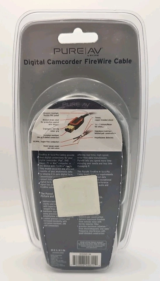 Pure AV by Belkin Digital Camcorder FireWire Cable 4-pin To 6-pin New In Package - Image 2 of 2
