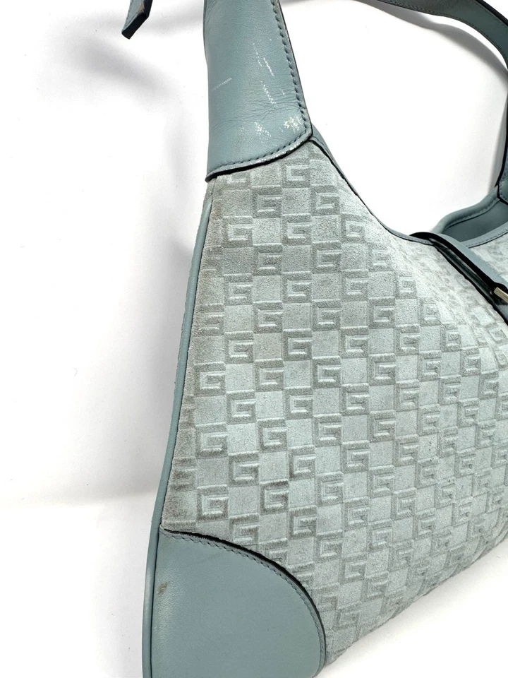 Bolso Hobo Jackie Vintage Bebé Azul Gamuza Repujado Gucci Foto 4 de 4