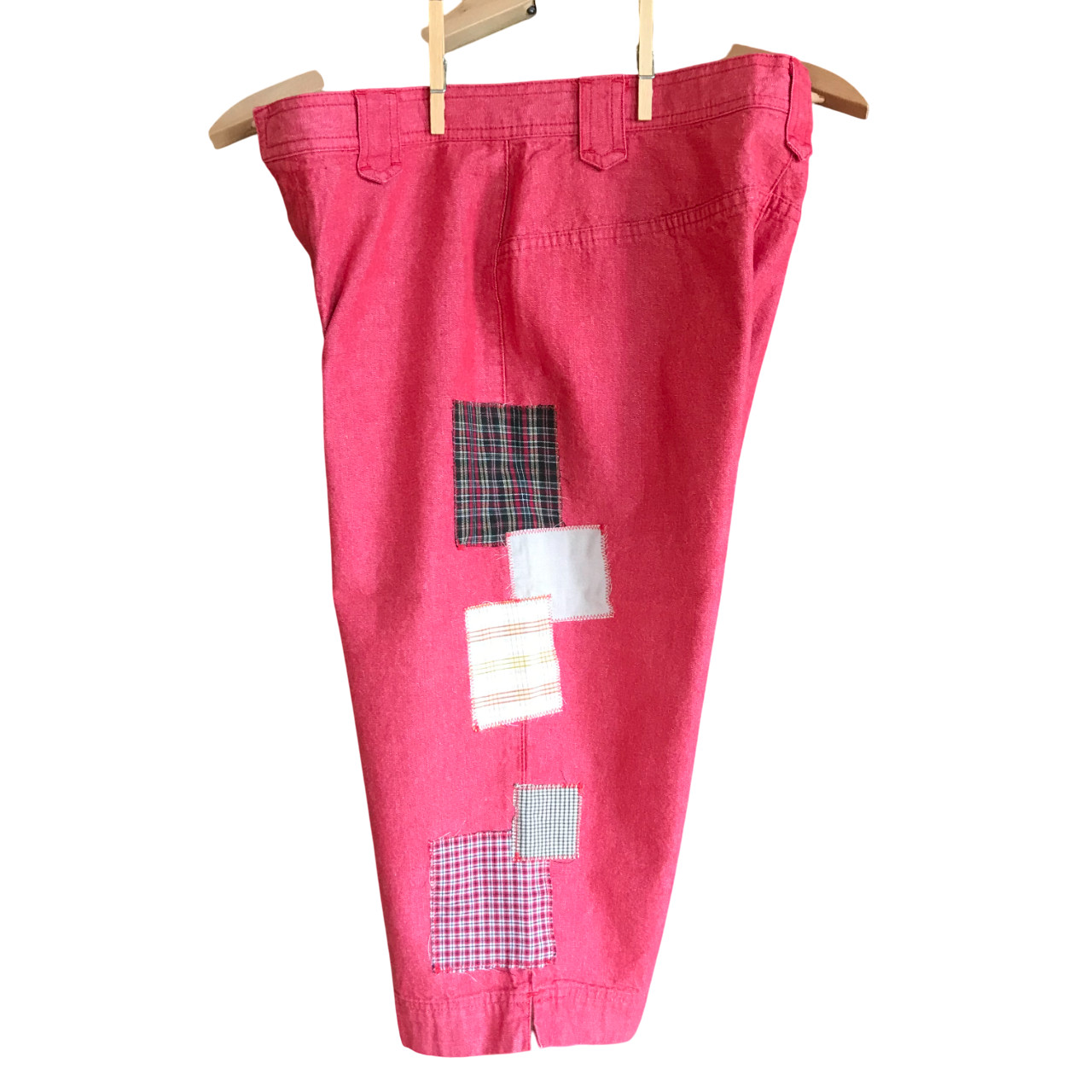 Upcycled Patchwork Capri Pants | Boho Red Plaid T… - image 3