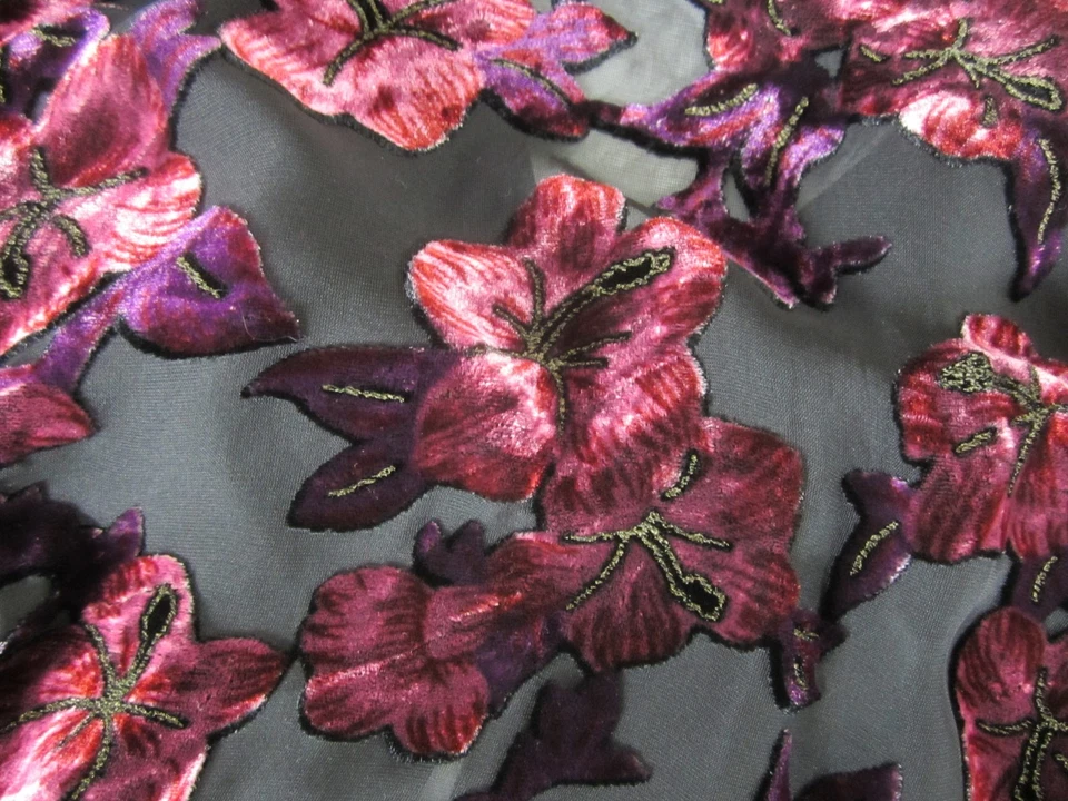 Cárdigan transparente Lord & Taylor para mujer S/M negro púrpura floral LS terciopelo seda Foto 3 de 4