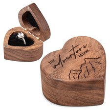 Wislist Engagement Proposal Ring Box Secret Slim Hidden Wooden Heart Shaped E...