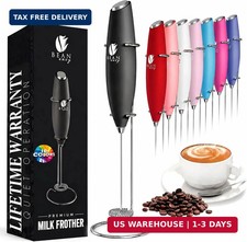 Bean Envy Milk Frother Handheld - Coffee Mixer Wand with Stand - Black