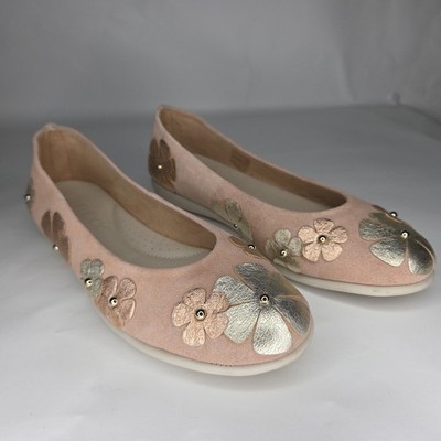 The Flexx Size 7.5 Dusty Pink Suede Leather Flowers Slip-On Ballet Flats Shoes