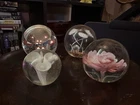 Lot Of 4 Art Glass Paperweights Varied Floral Settings From 1970s and 1980s