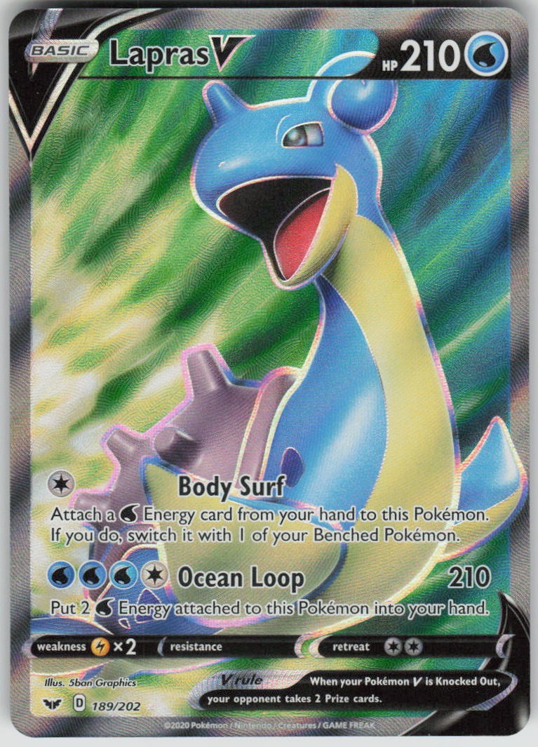 Pokemon Lapras V (Full Art) 189/202 SWSH01: Sword & Shield Base Set UR NM